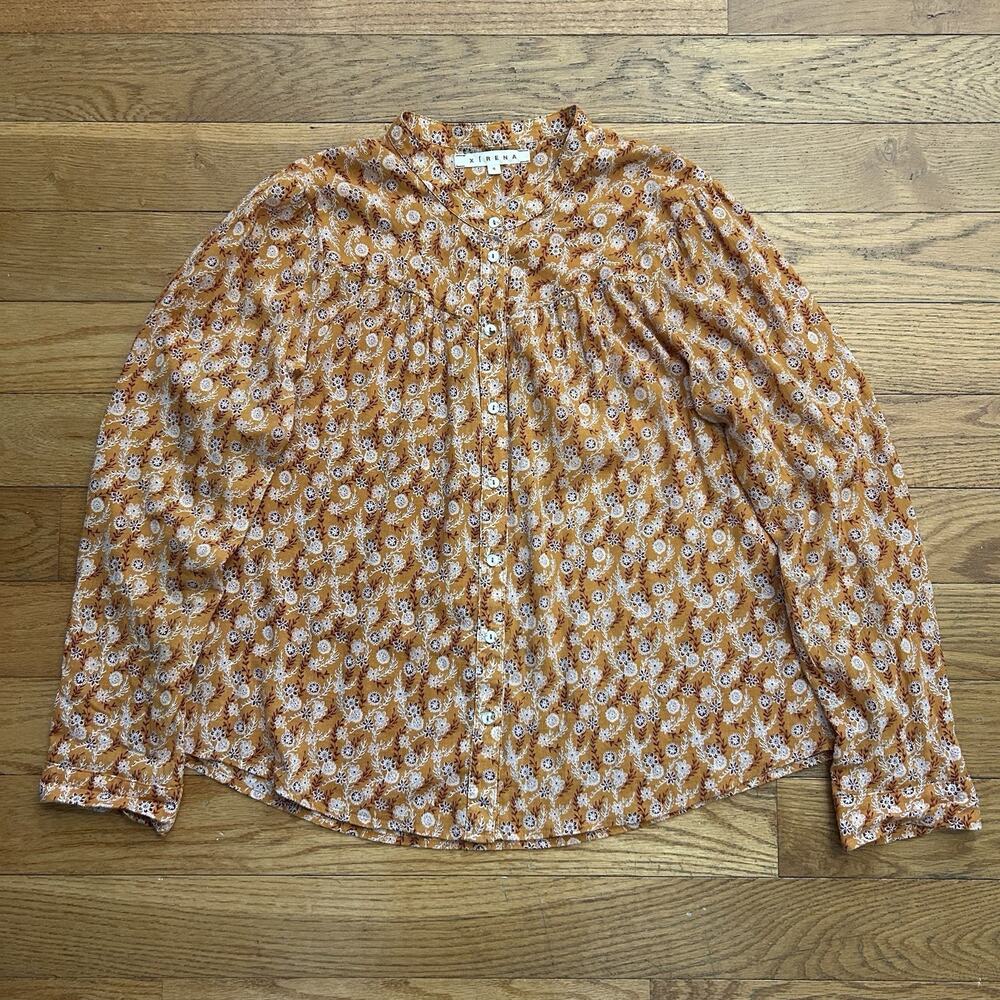 Xirena Jesse Floral Orange Button Up Shirt Peasant Blouse Top Small